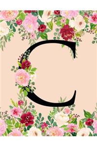 C: Initial C Monogram Journal for Women Girls Teens Pink Floral Monogrammed Notebook 120 Pages Large (8.5 X 11) College Ruled Lined Diary Softbound Cov