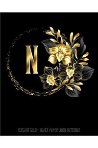 N - Elegant Gold Black Paper Lined Notebook