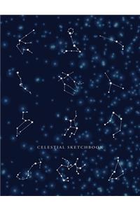 Celestial Sketchbook: Blank Zodiac Constellation Stars Aesthetic Cover Designed Notebook