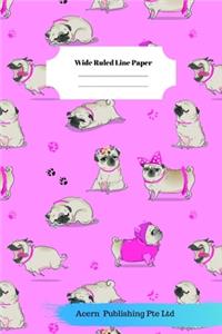 Sleep Dog Theme Wide Ruled Line Paper
