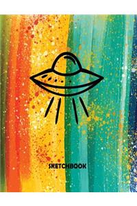 SketchBook: UFO Artist RainBow Cover This Sketch Pad notebook has 110 blank pages, White paper, Sketch, Draw and Paint