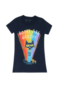 Pete the Cat: Books Are Groovy Women's Crew T-Shirt Small