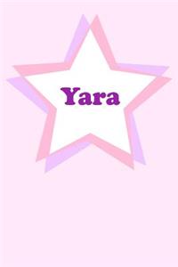 Yara: Personalized Name Journal. Wide Ruled (Lined) Writing Diary, Composition Book. Cute Pink Star Cover for Girls, Kids and Teens