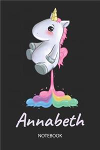 Annabeth - Notebook: Blank Ruled Personalized & Customized Name Rainbow Farting Unicorn School Notebook Journal for Girls & Women. Funny Unicorn Desk Accessories for Kin