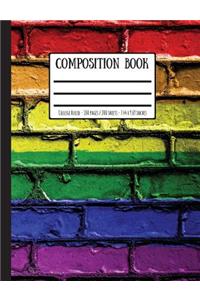 Rainbow Bricks Composition Book: College Ruled - 100 Pages / 200 Sheets - 7.44 X 9.69 Inches