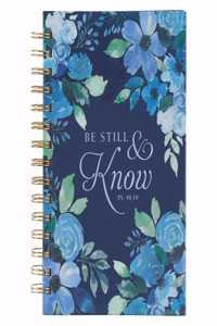 Christian Art Gifts Journal W/Scripture for Women Be Still and Know Psalm 46:10 Bible Verse Blue Floral 192 Ruled Pages, Large Hardcover Notebook, Wire Bound