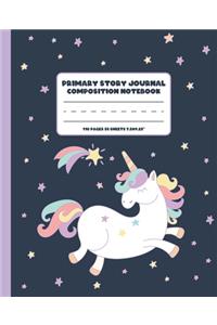 Primary Story Journal Composition Notebook: Grades K-2 Dashed Midline and Picture Space Journal: Happy Pretty Unicorn and Stars