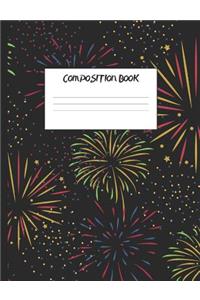 Composition Book: Red, Gold, Blue, and Green Fireworks, 200 Pages, College Ruled (7.44 X 9.69)
