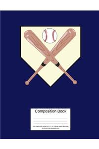 Composition Book 100 Sheets/200 Pages/8.5 X 11 In. College Ruled/ Bats Ball Diamond Field Baseball-Navy: Writing Notebook Lined Page Book Soft Cover Plain Journal Sports & Recreation Softball Baseball