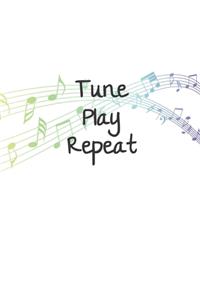 Tune play repeat - rainbow design guitar/music theory blank sheet music