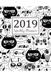 2019 Weekly Planner: Daily Weekly Monthly Calendar Planner - For Academic Agenda Schedule Organizer Logbook and Journal Notebook Planners With To To List - Black Cat Cov