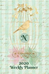 Plan On It 2020 Weekly Calendar Planner 15 Month Pocket Appointment Notebook - Gilded Bird In A Cage Monogram Letter N