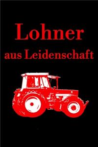 Lohner aus Leidenschaft: kariertes A5 Notizbuch mit einem roten Trecker für einen Lohner in der Landwirtschaft