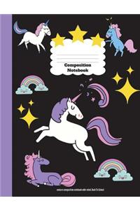 Unicorn Composition Notebook Wide Ruled, Back To School