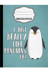 I Just Really Like Penguins Composition Notebook - 5x5 Quad Rule