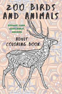 Zoo Birds and Animals - Adult Coloring Book - Elephant, Llama, Lizard, Bobcat, and more