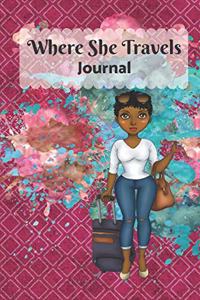 Where She Travels - (6x9 lined journal maroon paint splatter cover)