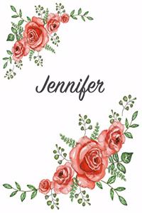 Jennifer: Personalized Composition Notebook - Vintage Floral Pattern (Red Rose Blooms). College Ruled (Lined) Journal for School Notes, Diary, Journaling. Flo