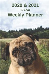 2020 & 2021 Weekly Planner - Two Year Appointment Book Gift - Two-Year Agenda Notebook for Funny Pug Dog Owners