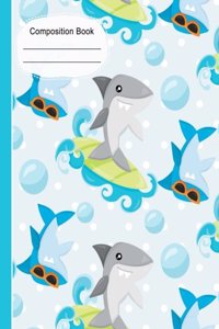 Summer Fun Surfing Sharks Composition Notebook: Graph Journal Book, 5x5 Quad Ruled Graph Paper, School Math Teachers, Students, 200 Graph Pages 7.44 X 9.69, Surfboard Ocean Blue