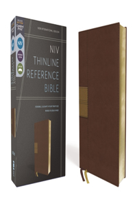 Niv, Thinline Reference Bible (Deep Study at a Portable Size), Leathersoft, Brown, Red Letter, Comfort Print