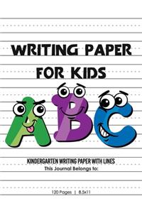 Kindergarten writing paper with lines for ABC kids