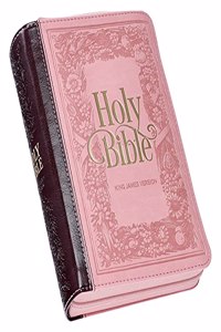 KJV Holy Bible, Compact Faux Leather Red Letter Edition - Ribbon Marker, King James Version, Pink/Burgundy, Zipper Closure