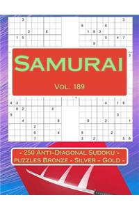 Samurai - 250 Anti-Diagonal Sudoku - Puzzles Bronze - Silver - Gold - Vol. 189