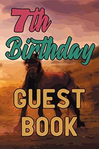 7th Birthday Guest Book: Happy Seventh Birthday Horse Riding Celebration Message Logbook for Visitors Family and Friends to Write in Comments & Best Wishes Gift Log (Guestbo