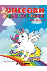 Unicorn coloring book for kids ages 4-8 us edition