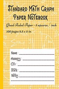 Standard Math Graph Paper Notebook - Quad Ruled Paper - 5 squares / inch