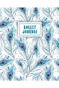Bullet Journal: Blue Peacock Feather - 150 Dot Grid Pages (Size 8x10 Inches) - With Bullet Journal Sample Ideas