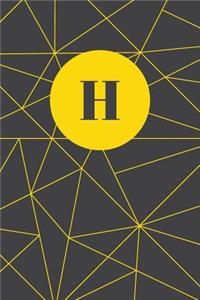 Monogram Initial H Notebook: Yellow and Dark Grey Geometric, Wide Ruled Notebook for Women, 120 Pages, 6x9