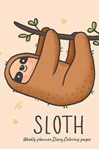 Sloth, Weekly planner, Diary, Coloring pages