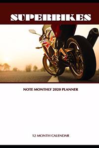 Superbikes Note Monthly 2020 Planner 12 Month Calendar