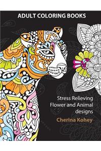 Adult coloring books stress relieving flower and animal designs