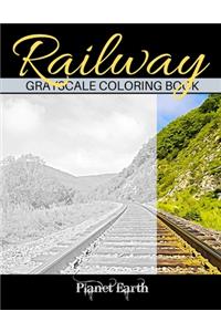 Railway Grayscale Coloring Book
