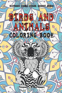 Birds and Animals - Coloring Book - Elephant, Llama, Lizard, Bobcat, other