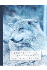 Composition Notebook: College Ruled Notebook for Magical Creatures and Animal Lovers - Wolf in Mythical Snow Setting