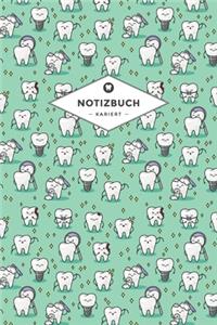 Notizbuch Kariert: Für Zahnärzte und Studenten der Dentalmedizin - Motiv: Lustige Zähne auf Türkis - 120 Seiten - Soft Cover