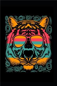 Cool Tiger Wild Retro Vintage 60s 70s Silhouette Breed Gift Journal. Colorful Tiger Cat Animal Sunglasses Old School Book