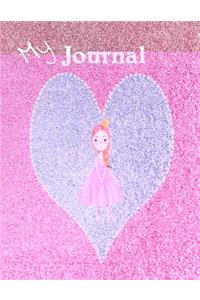 My Journal: Large 8.5 by 11 Inch Lined Journal Pink Glittery Girl with Blue Heart 121 Pages