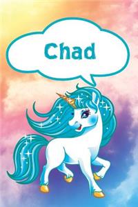 Chad: Personalized Unicorn Journal, Notebook Featuring 120 Lined Pages 6x9