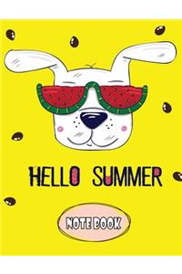 Hello Summer Notebook: White Dog On Yellow Cover Notebook Journal Diary and Lined pages, (8.5 x 11) inches, 110 pages