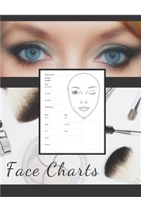 Blank Makeup Oval Face Charts Paper Sheets Logbook to Record Different Techniques & Client's Looks