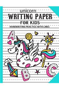 Unicorn Handwriting Practice Paper with Lines for ABC Kids