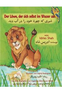 Löwe, der sich selbst im Wasser sah