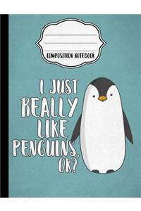 I Just Really Like Penguins Composition Notebook - 4x4 Quad Rule
