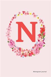 Monogram Journal - Initial N (Pink Flower)