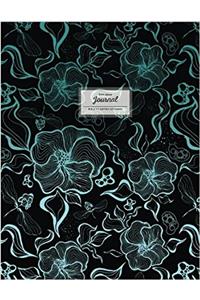 Dot Grid Journal, Black and Teal, Floral (Flower Journal)
